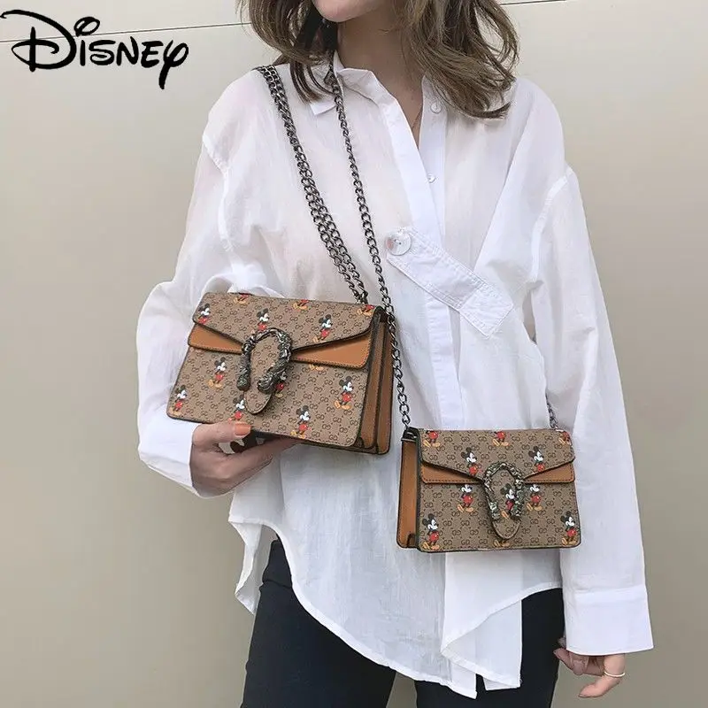 

Disney Cartoon Mickey Shoulder Bag European and American Retro Fashion All-match Chain PU Messenger Handbag