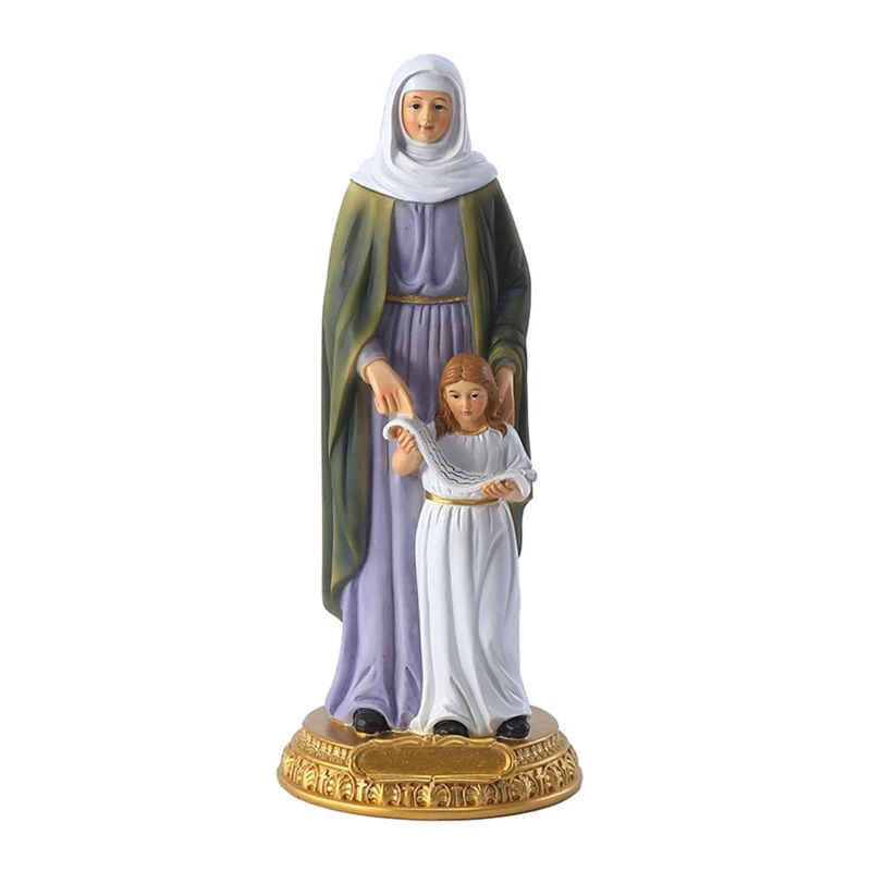 

K3NA Virgin Mary with Saint Anne Blessed Catholic Sculpture Resin Christian Statue for Home Living Room Garden Church Decor