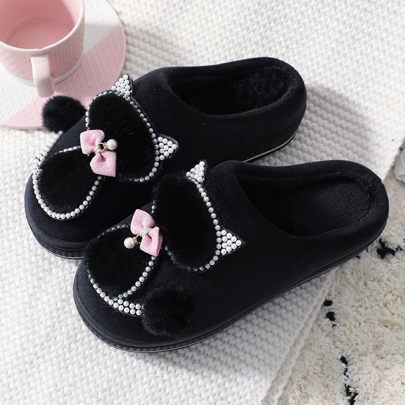 

Women Cotton Slippers Cute Cat Slippers Platform Indoor Shoes Casual Fur Plush Winter Slippers Home Slippers Female Warm Shoes