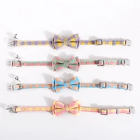 fashion dog collar bell bow tie british style lattice bowknot cute adjustable collars for pet dog cat puppy necklace necktie