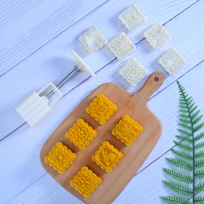 

Plastic Mooncake Mold 50g Cartoon Stamp Biscuit Cookie Cutter Hand Pressure Mould DIY Fondant Baking Tool