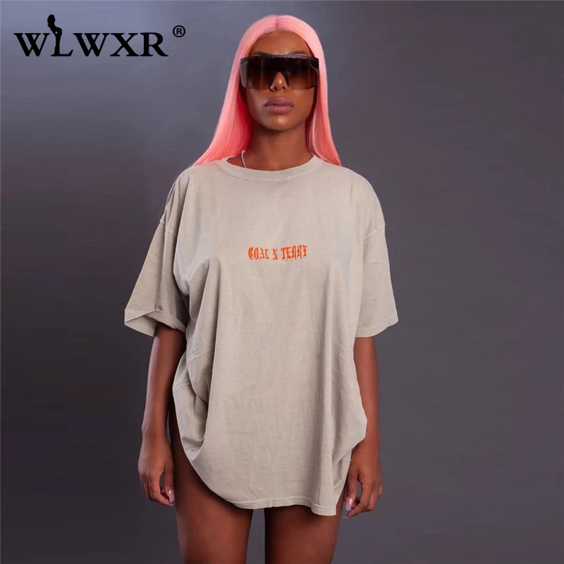 WLWXR уличная футболка с буквенным принтом большого размера женская лето 2019 Harajuku