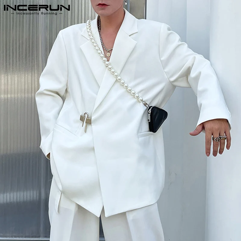 

INCERUN Fashion Men Blazer Solid Color Lapel Long Sleeve 2021 Streetwear Elegant Suits Men One Button Casual Thin Jackets S-5XL