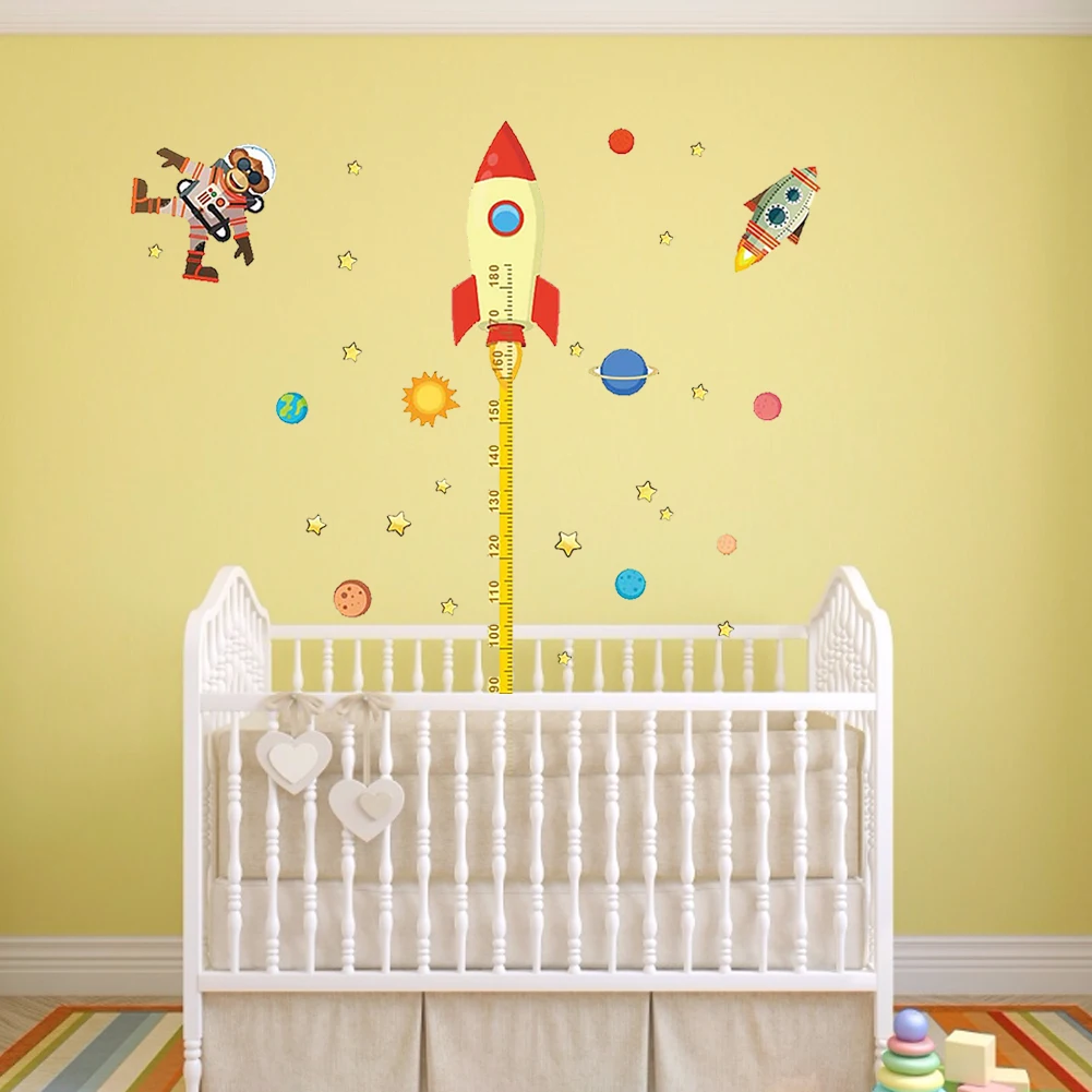 Таблица роста домашняя настенная наклейка мультяшное пространство ракета