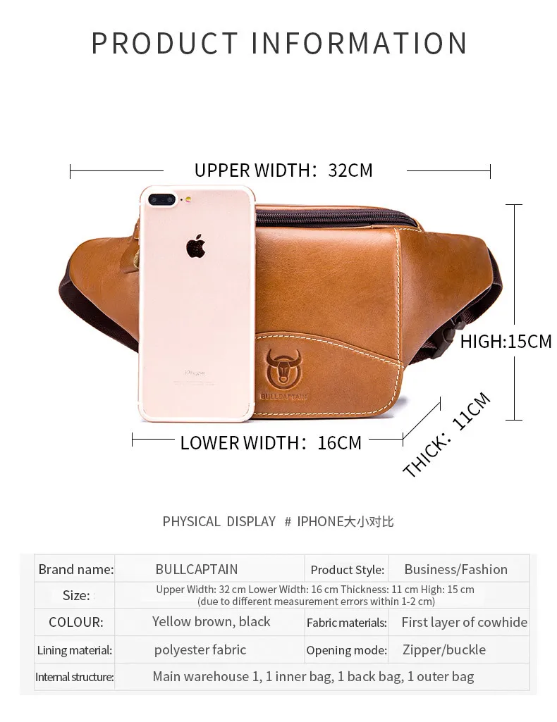 New Waist Bag Leather Top Layer Cowhide Men's Casual Fashion Retro Large-Capacity Multifunctional Waist Bag Collection Wallet