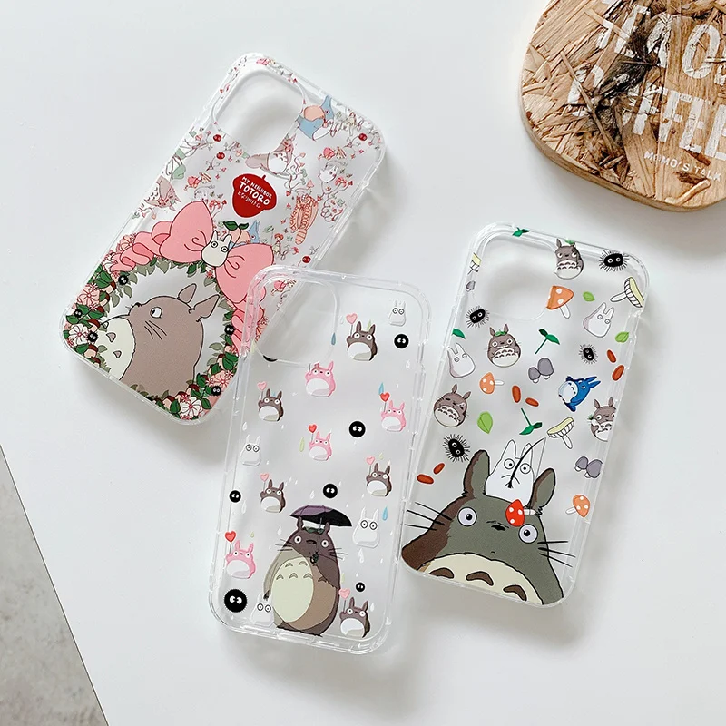 

Japan Wreath mushroom Totoro case for iphone 12 12Pro Max 11 11pro max X Xs Max XR SE 7 8Plus Clear soft silicon case Cover