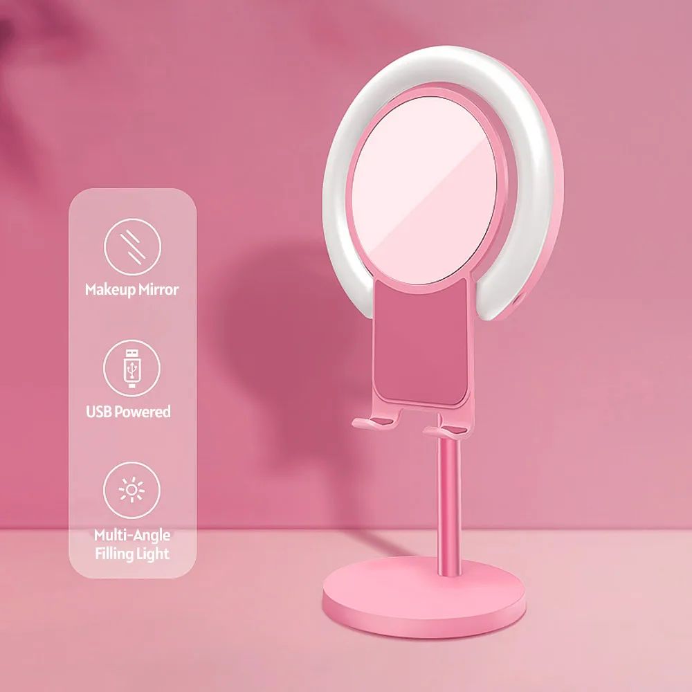 Светодиодный кольцевой светильник ПА для макияжа с подставкой большим зеркалом