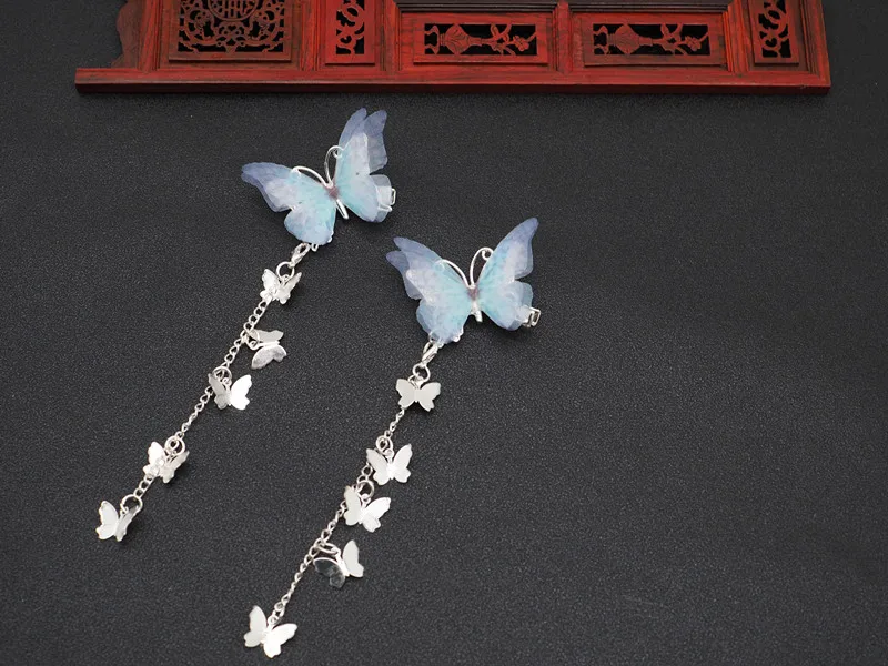 

Antique Chinese clothing headdress hair accessories hairpin small fresh fairy chiffon butterfly ribbon studio photo shoot