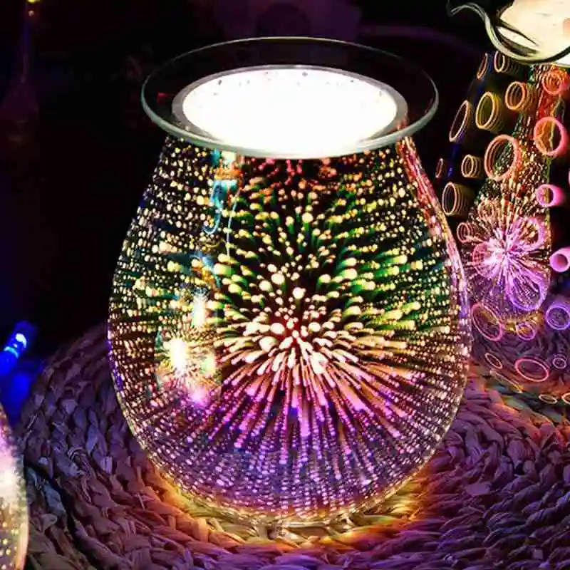

3D Glass Firework Light Electric Aroma Wax Melt Incense Burner Aromatherapy Diffuser Fragrance Warmer Decor Night Lamp