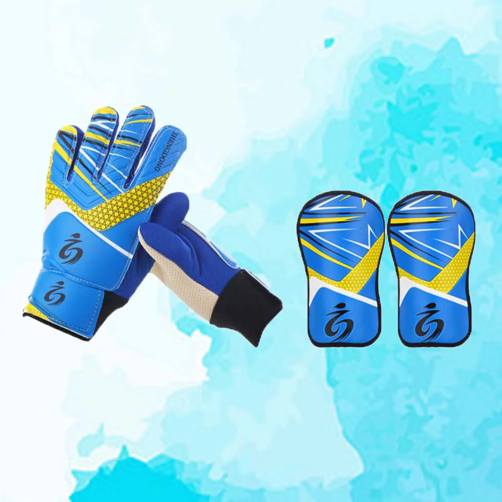 

Children Football Goalkeeper Protection Gear Set Including 1 Pair Shin Guards and 1 Pair - Size 7 (Blue)