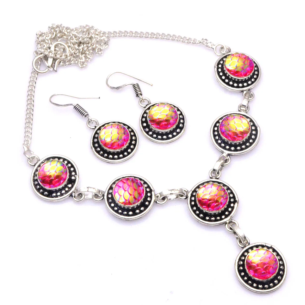 

Genuine Rainbow Fish Titanium Necklace + Earings Silver Overlay over Copper, 46 cm , N4603