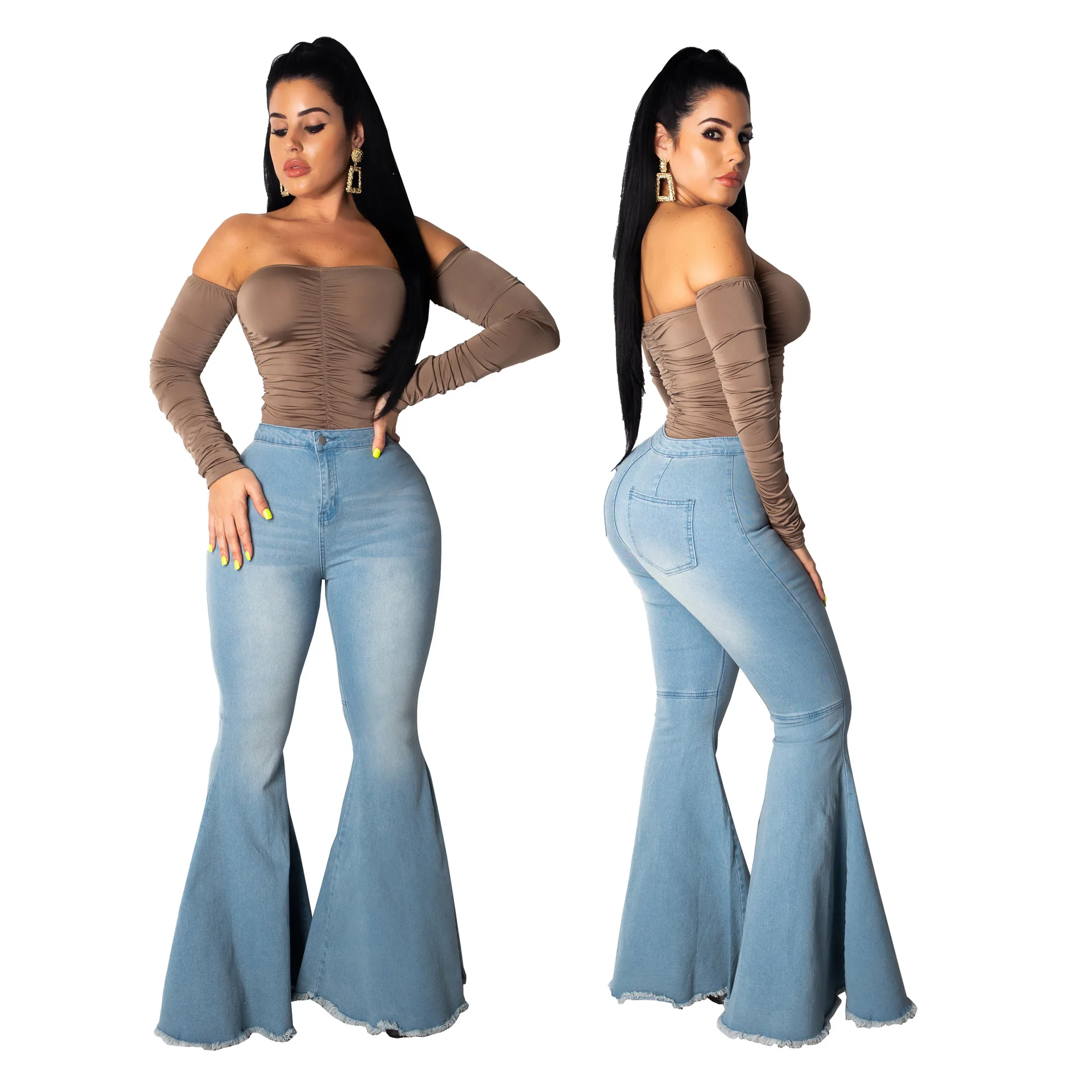 

2020 Spring Ladies New High Waist Flare Jeans Wide Leg Jeans For Women Denim Skinny Womans Jeans Female Plus Size XXL Jeans Mom