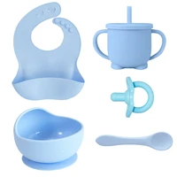 5pcset baby feeding silicone bowl spoon kids tableware for newborn care pacifier waterproof silicone bibs infant sets plates