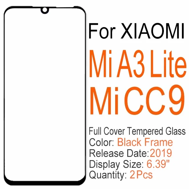 2 шт полное покрытие закаленное стекло для Xiaomi mi 8 9 SE 8X 9X 6X A2 A3 Lite 9T pro 9H Защита экрана для Xiao mi cc 9 9E Play glass