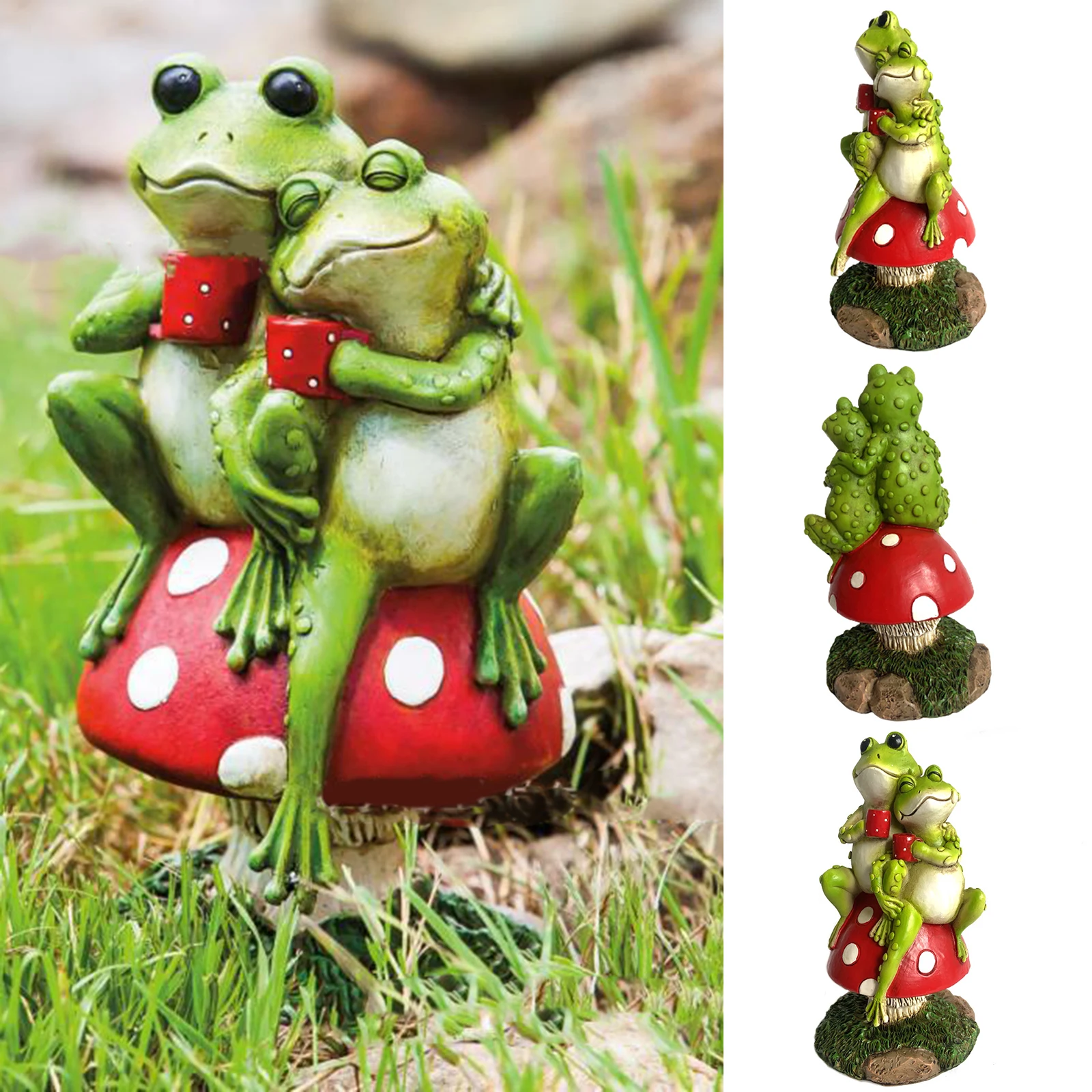 

2 Green Frog Sitting on Mushroom Statue Creative Garden Resin Sculpture Frog Figurine Yard Lawn Outdoor Decor GQ