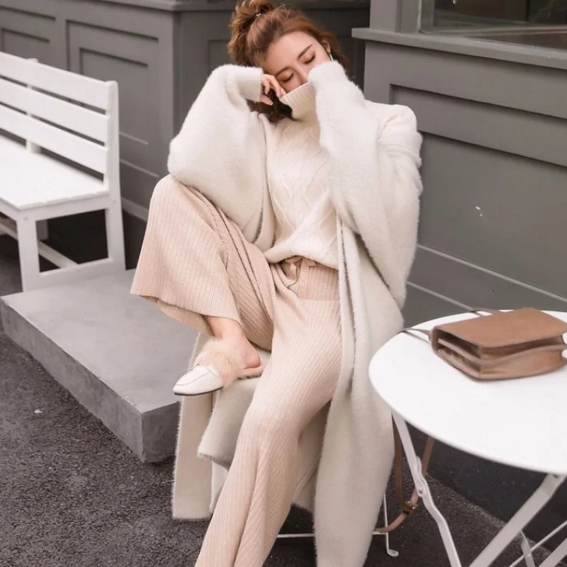 Осень и зима новый корейский бутик норковый кашемировый кардиган свитер женский