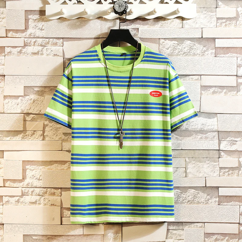 Летние полосатые футболки женские с круглым вырезом Футболки коротким рукавом