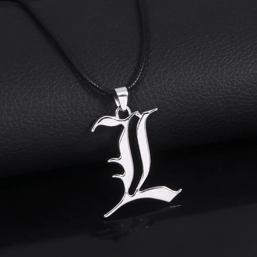 

Death Note L Lawliet Necklace Stainless Steel Old English Letter Pendant Beads Chain Necklaces Cosplay Jewelry Accessories