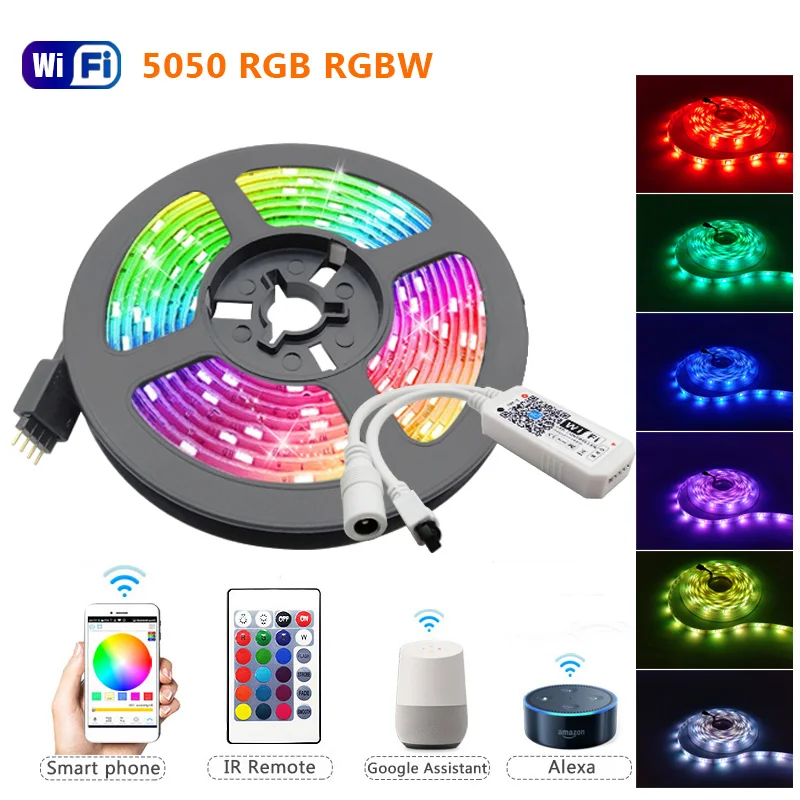 

5m 10m 15m RGBW RGBWW RGB 5050 60LEDs LED Strip Light Luces Led Light Strip DC12V Flexible Ribbon IR WiFi Contoller+Adapter EU