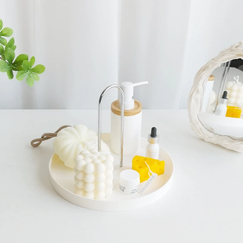 

Desktop Storage Tray Nordic Plastic Round Jewelry Trays Living Room Kitchen Table Meal Snack Tray Plate with Handle