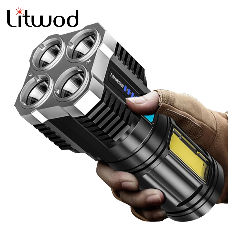 High Power Four-cell LED Flashlight USB Rechargeable Powerful Camping Super Bright 4-core COB Light | Освещение