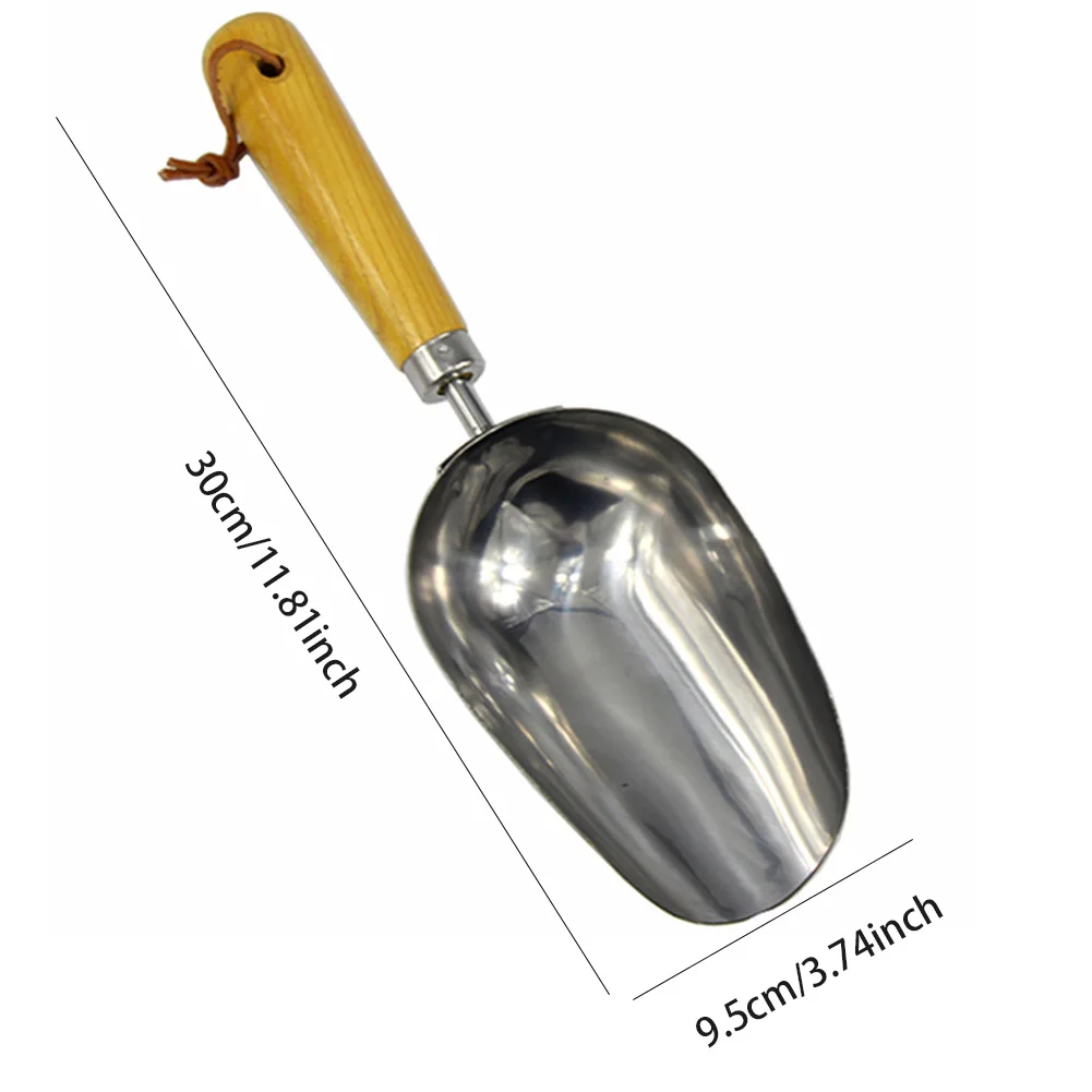 

Gardening Potting Shovel Loosening Soil Tool Stainless Steel Transplanting Shovel thick Wooden Handle Garden Flower Shovel Spoon