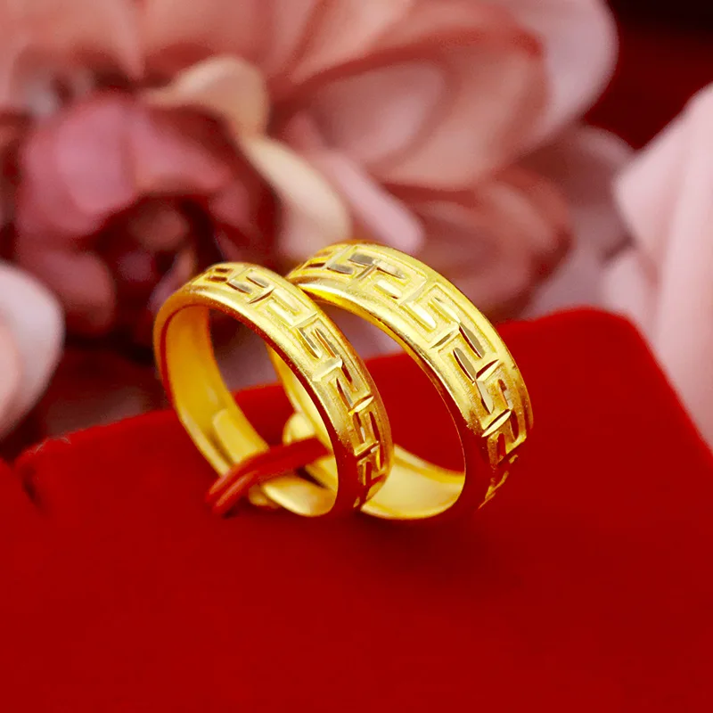 24K Gold Rings for Women Men Grain Gold Promise Rings for Couples Gold Wedding Engagement Rings Fashion Luxury Jewelry Wholesale