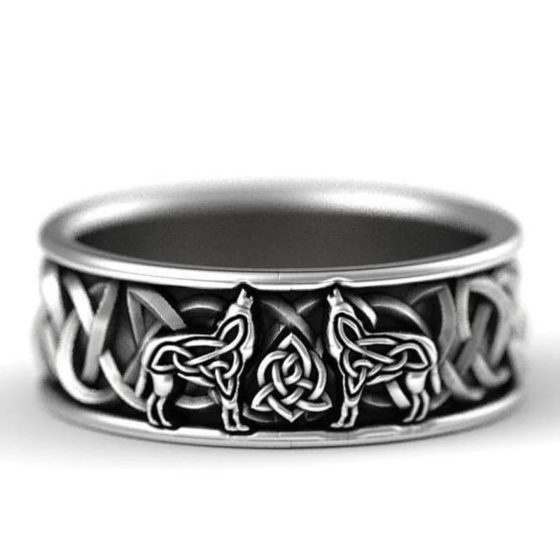 

Viking Nordic Mythology Giant Wolf Defense Totem Wolf Domineering Man Ring Fashion Punk Rock Hot Sale Jewelry