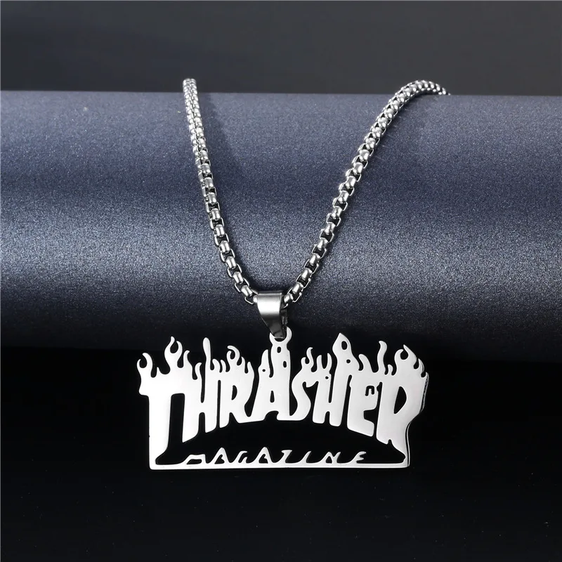 

New Stainless Steel Hollow Out Flame Initial Necklace For Men Women Couple Hip Hop Chain Choker Party Jewelry Accessories Gifts