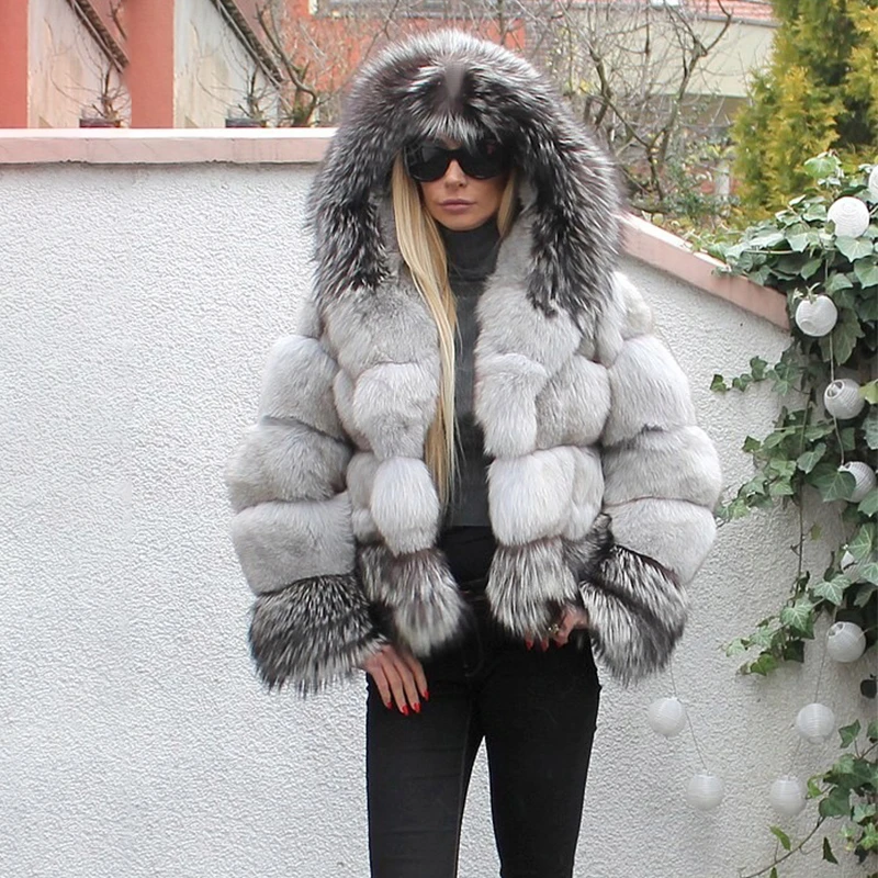 Женская зимняя модная искусственная подкладка с капюшоном куртки из