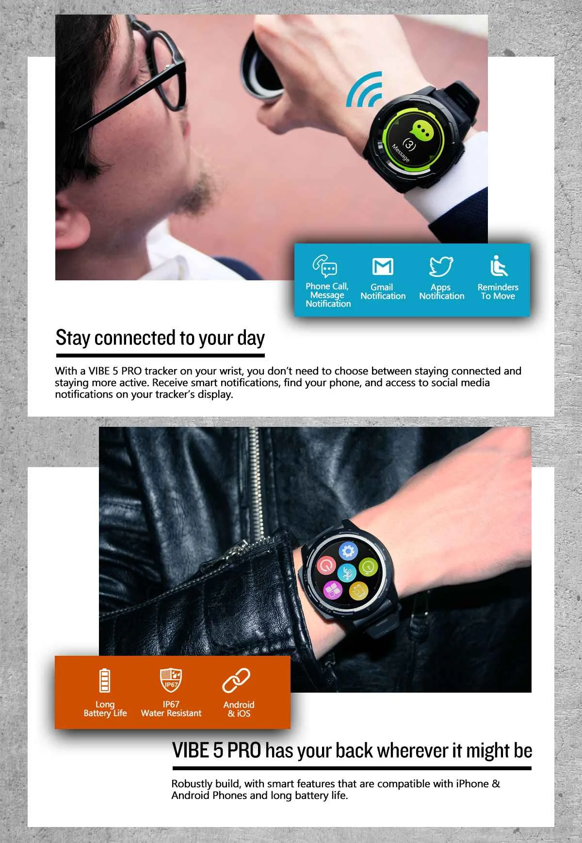 Смарт-часы Zeblaze VIBE 5 PRO, пульсометр, IP67, bluetooth, много видов спорта, отслеживание, смартфон, уведомления, водонепроницаемые, умные часы для мужчин