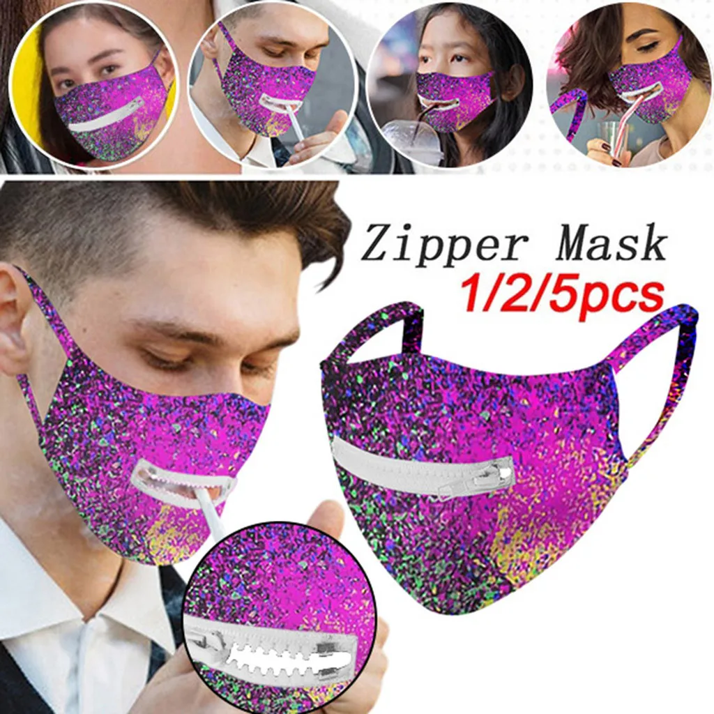 

Fashion Print Masks Unisex 1/2/5pc Reusable Zipper Mask Easy To Drink Face Masks Cover Protect Unisex Mascarilla Masque