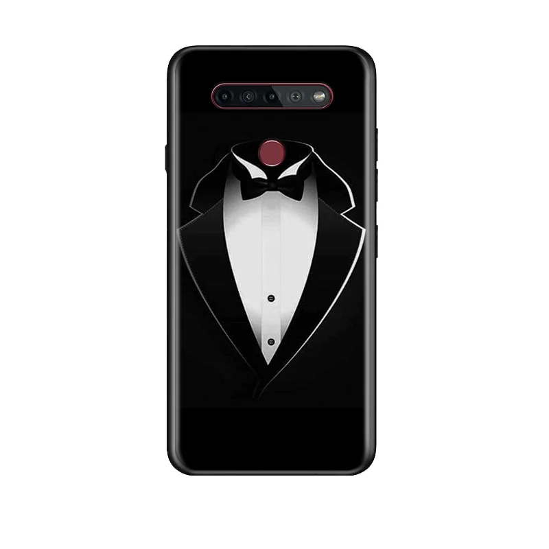 

Man Suit Shirt Tie For LG G8 V30 V35 V40 V50 V60 Q60 K40S K50S K41S K51S K61 K71 K22 ThinQ 5G TPU Silicone Black Phone Case