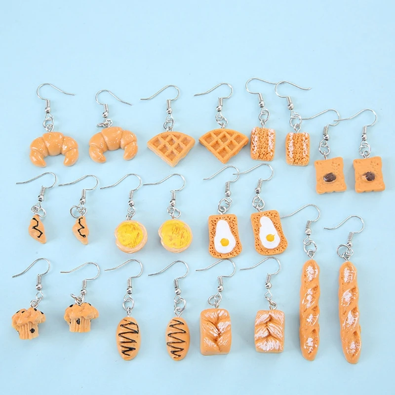

12Pair Simulation Food Croissant French Bread Toast Dangle Drop Earrings Kit Cute Unique Baguettes Earrings Set Jewelry X7XB