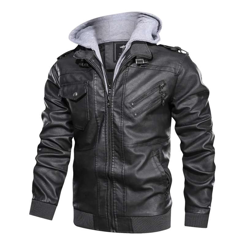 Plus Size 5XL Motorcycle Pu Leather Jacket Men Oblique Zipper Hooded Military Faux Jackets Coats Male Casaco Masculino | Мужская одежда