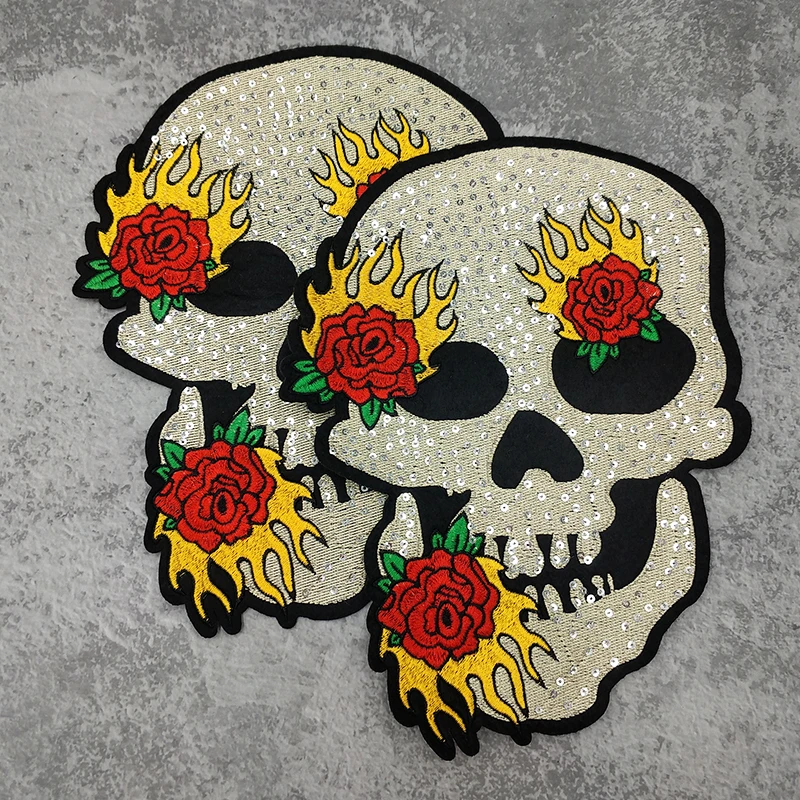 

Domineering Fashion Punk Rock Style DIY Embroidery Rose Skeleton Patches For Clothing Badge Jacket Iron On Accessories Decorated