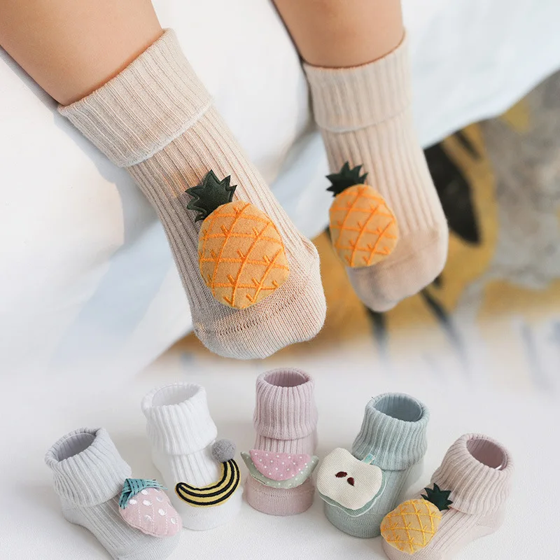 

3Pairs Baby Girl Socks Set Infant Cotton Sock Lovley 3D Mesh Bowknot Flower Cartoon Fruits Toddler Anti-slip Floor Socks Newborn