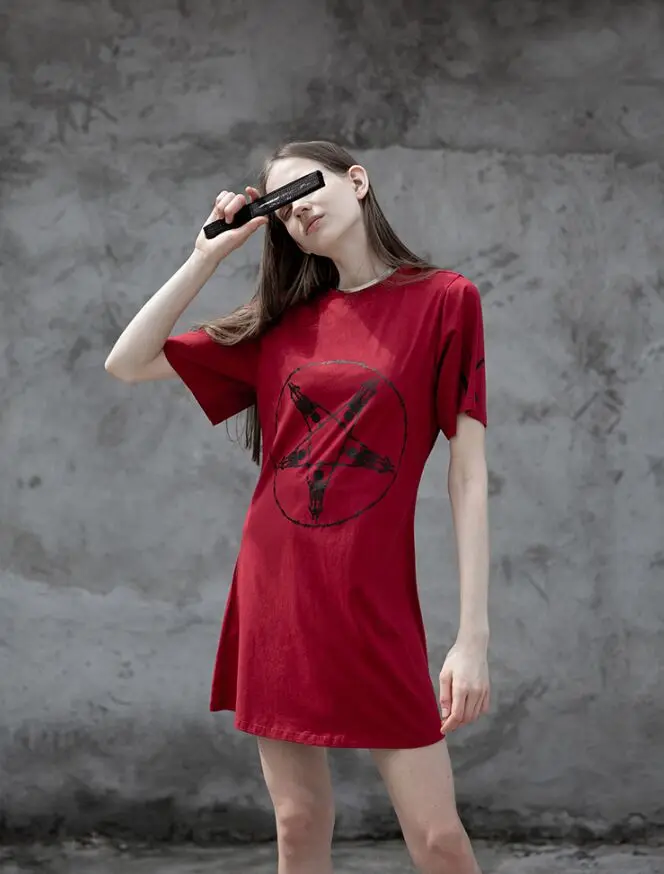 Панк рейв Женская готика пентаграмма печатных Повседневное платье PQ 375|Женские