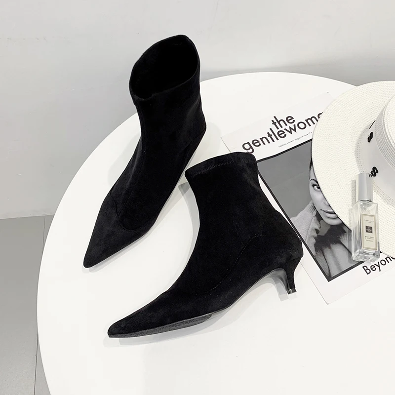 2019 г. Модные женские ботильоны на низком каблуке 3 см носки Фетиш сапоги зимние