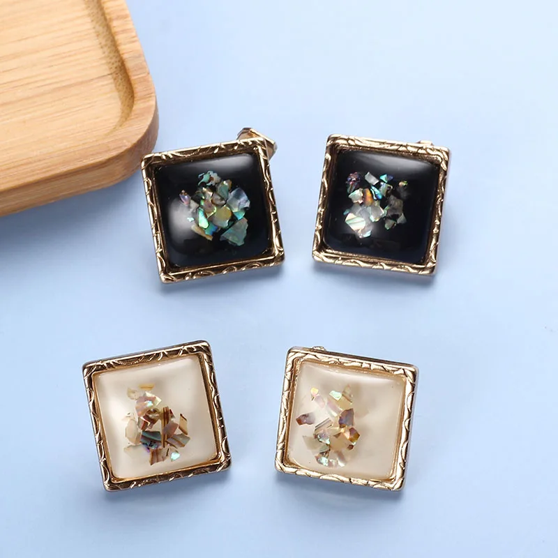 Серьги-гвоздики клипсы для девочек квадратные полимерные серьги-клипсы в