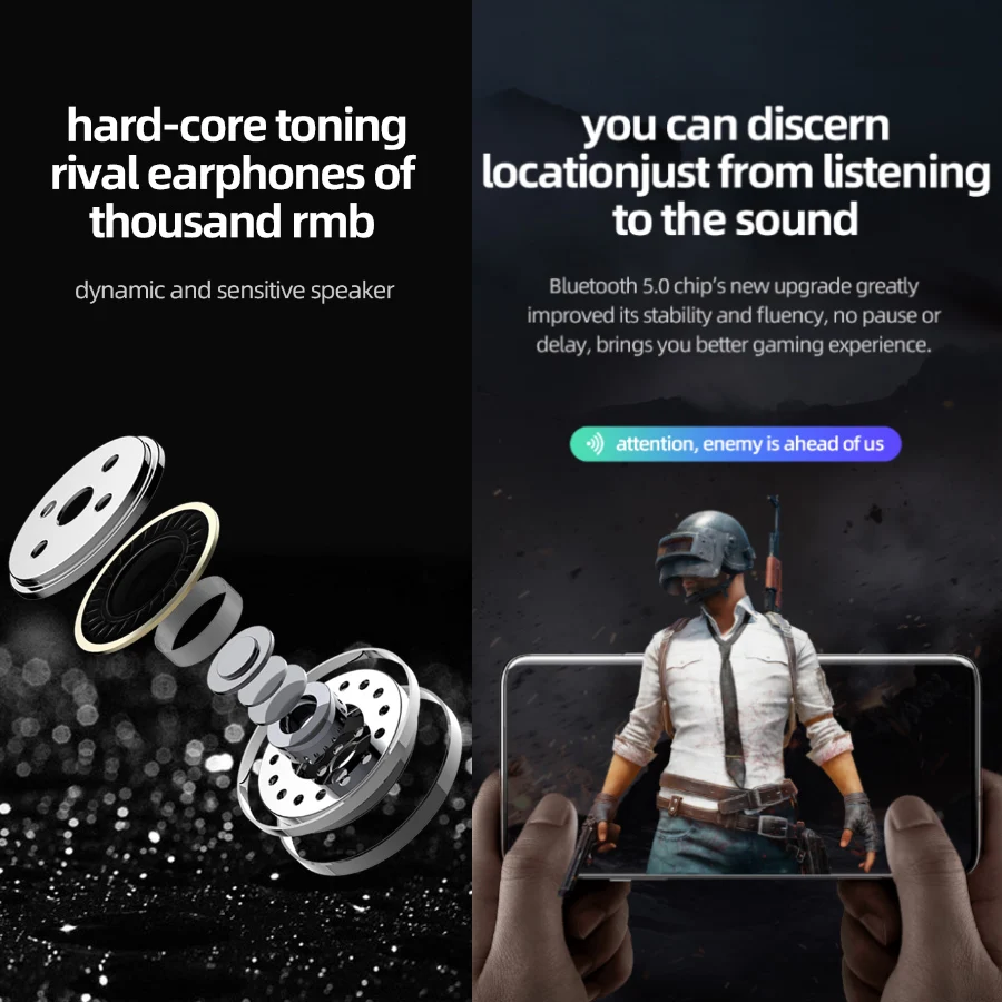 Наушники вкладыши TWS Bluetooth V5.0 стереонаушники с басами двухсторонние Беспроводные