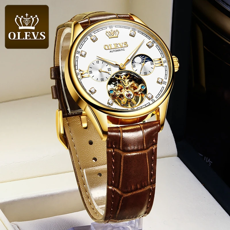 

OLEVS Automatic Watch Men Luxury Brand Vintage Men's Mechanical Watches Moon Phase Calendar Wrist Watches Bracelet Homme