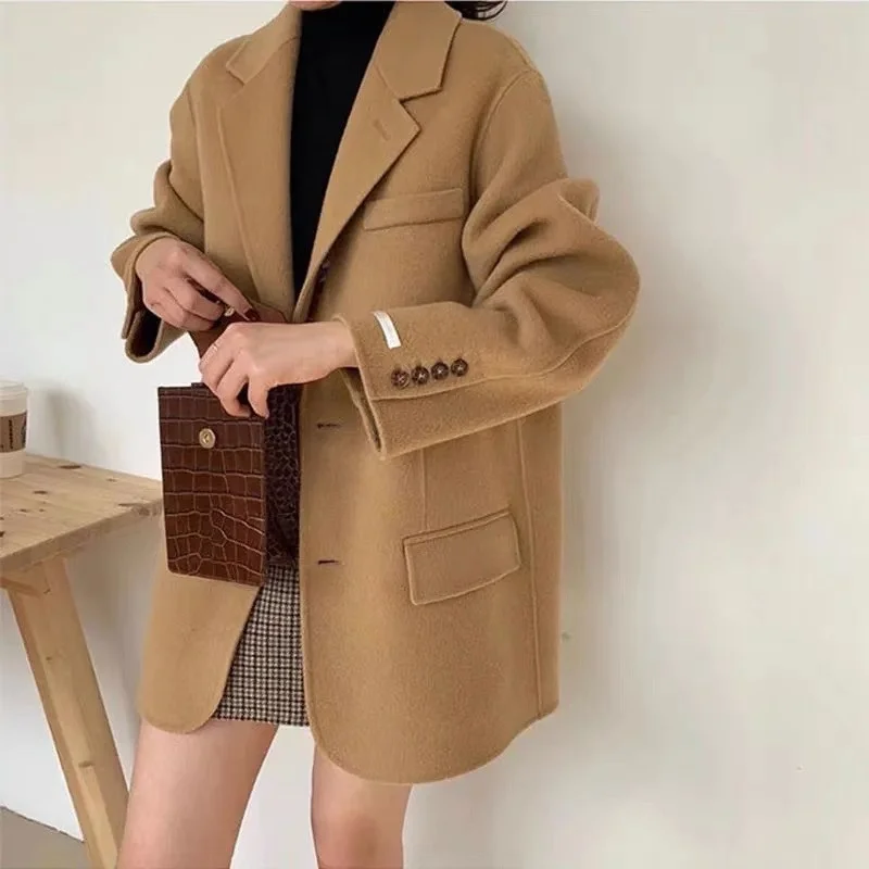 

High end double-sided cashmere coat women's short 2021 new Korean suit collar small wool coat