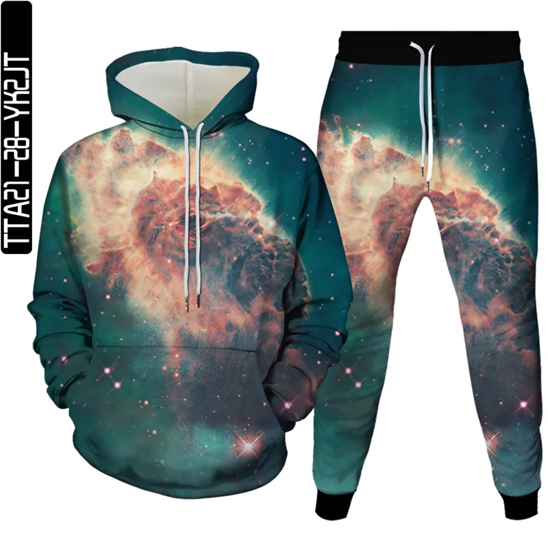 

Autumn new color cloud element men's and women's 3D hoodie + sweatpants two-piece men's hooded long-sleeved thin pullover