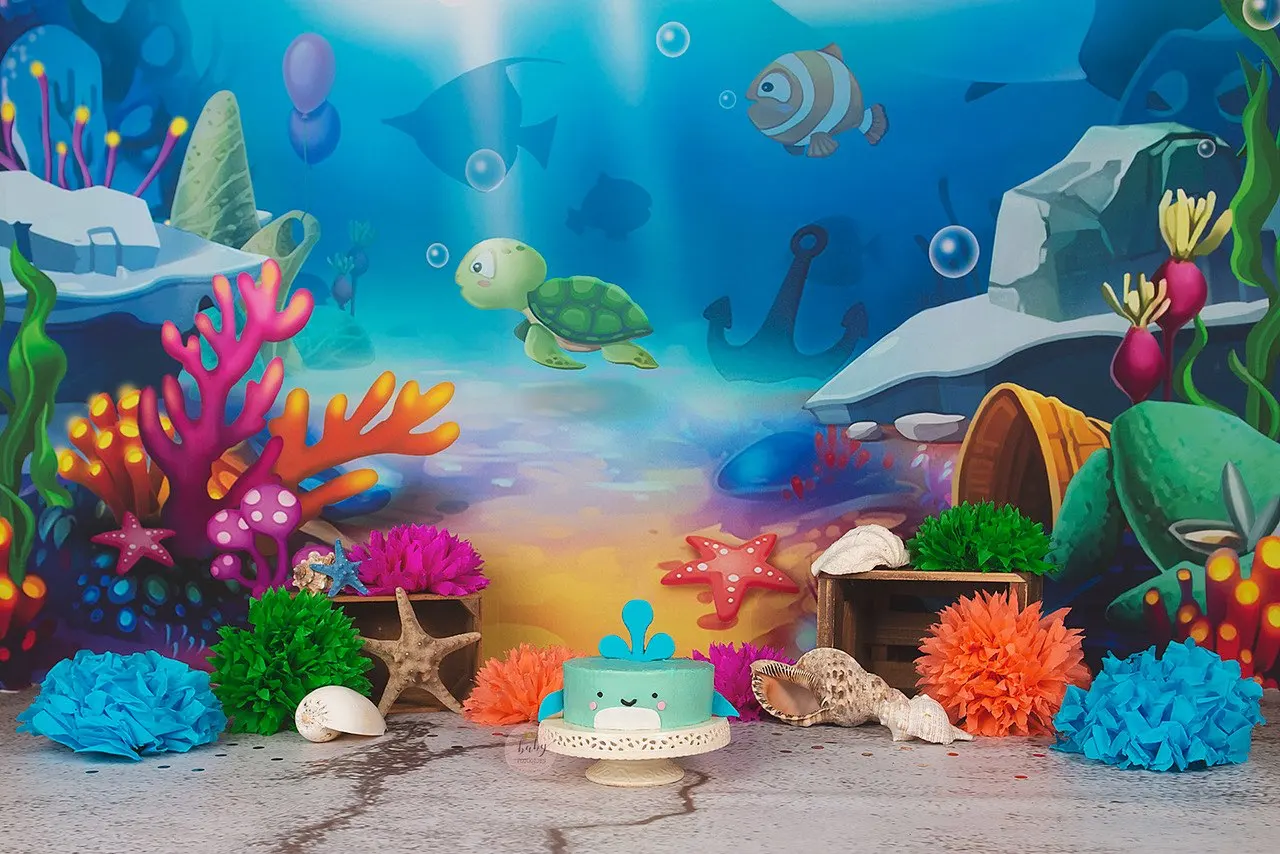 Фотофон для студийной фотосъемки с изображением морских птиц и кораллов |