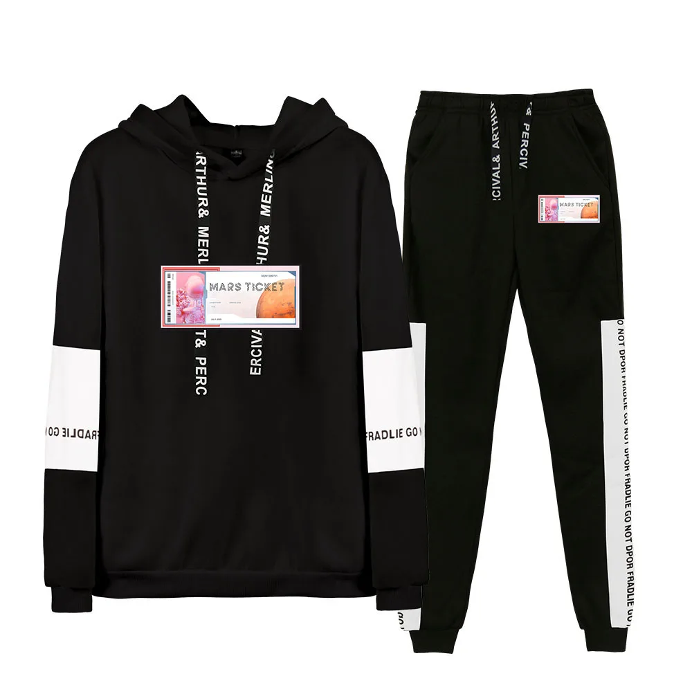

2026 Future mars mission New versatile men's casual4XL Fashion Fall suit Hoodies Sportswear Hooded Sweatshirt+Pant two piece Set