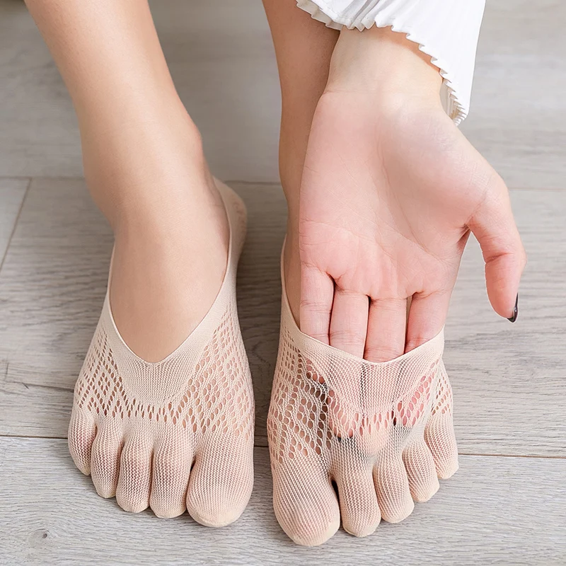 Летние тонкие женские носки с пальцами 5 пар однотонные силиконовые