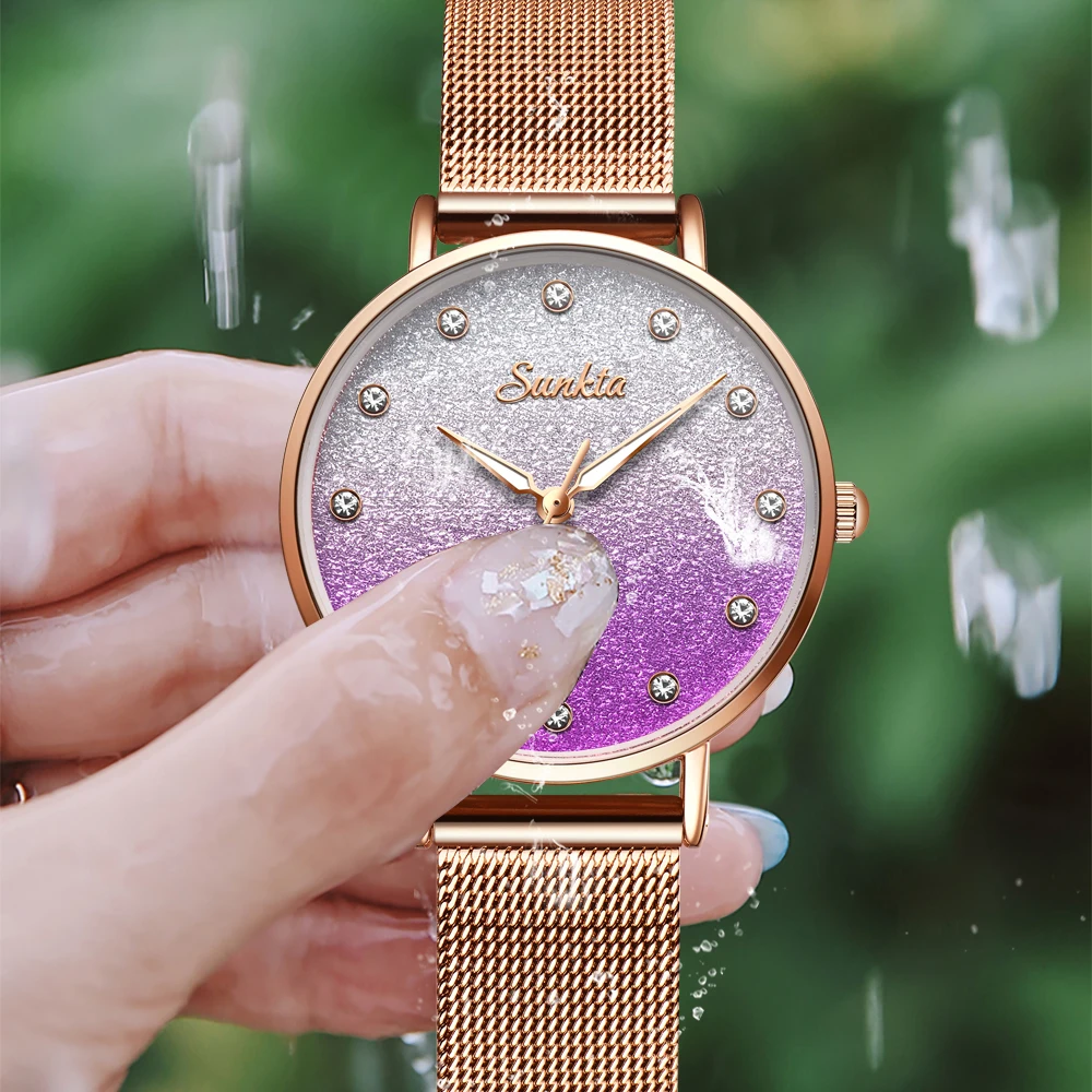 Часы наручные SUNKTA женские кварцевые брендовые Роскошные водонепроницаемые
