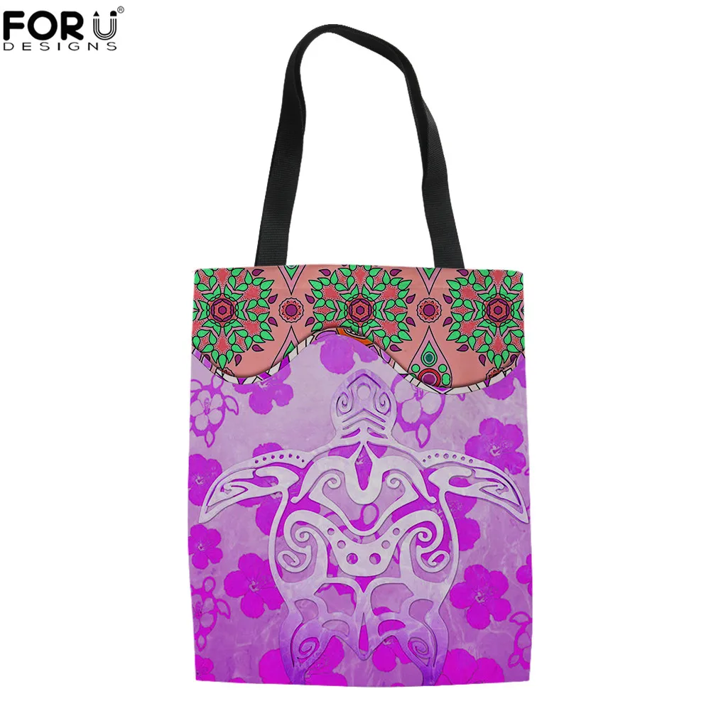 

FORUDESIGNS Canvas Fashion Bohemian Sea Turtle Pattern Handle Shopping Shoulder Bag for Youth Ladies Big Travelling Bag