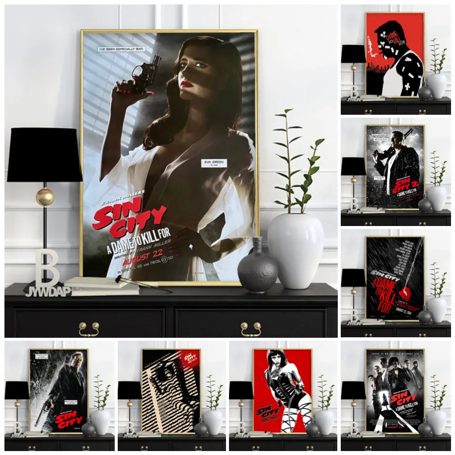 

Black and White Movie Sin City Role Posters and Prints Wall Art Pictures Canvas Painting for Living Room Bedroom Home Decor
